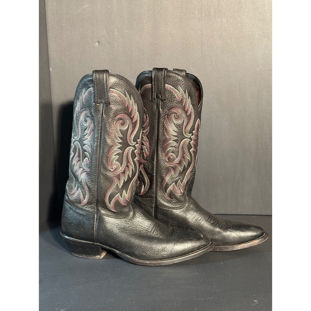 Nocona Mens Black Leather Western Cowboy Boots MD 2500 Size 10 D Handcrafted USA